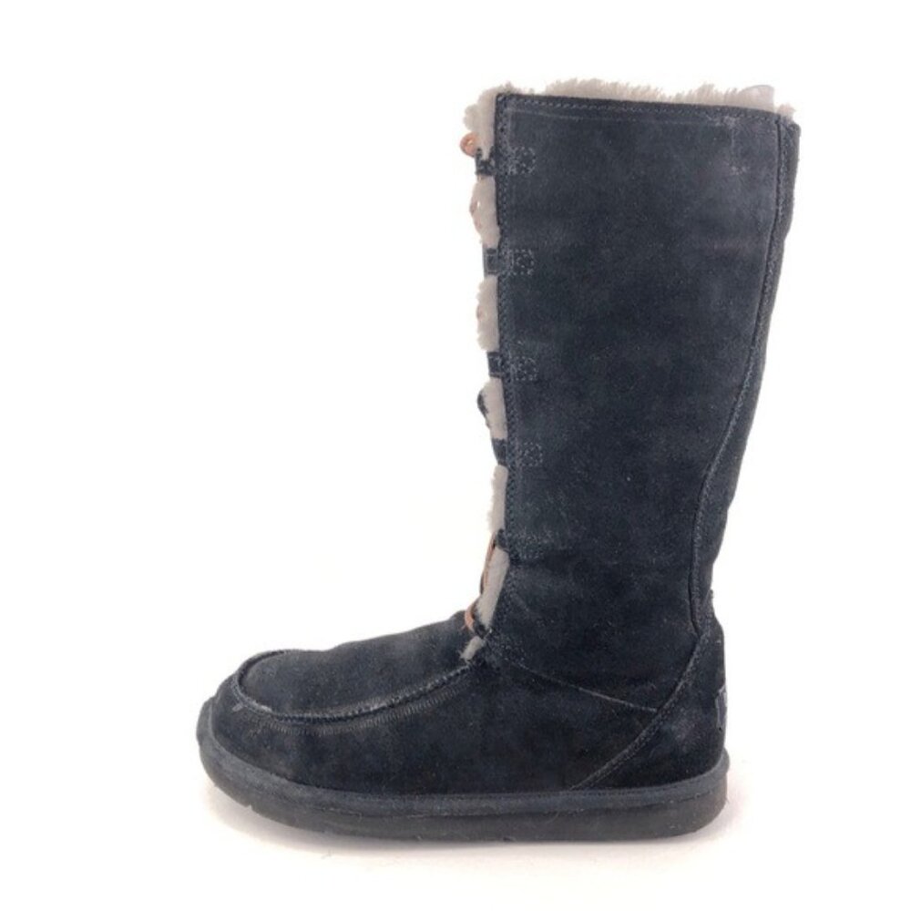 UGG Whitley Black Leather Sheepskin Tall Winter Boots 7